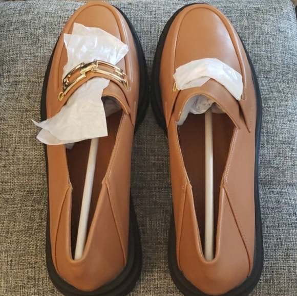 Viandso Platform Chain Round Toe Chunky Penny Loafers Tan Size 9.5 - Picture 3 of 8